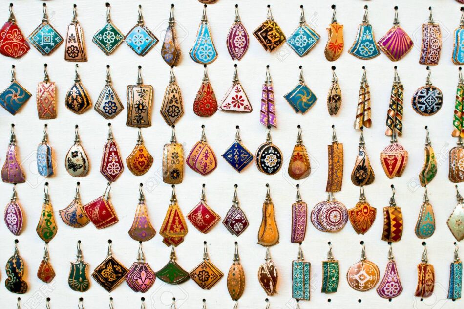 44489489 selection of traditional turkish earrings on display in a store